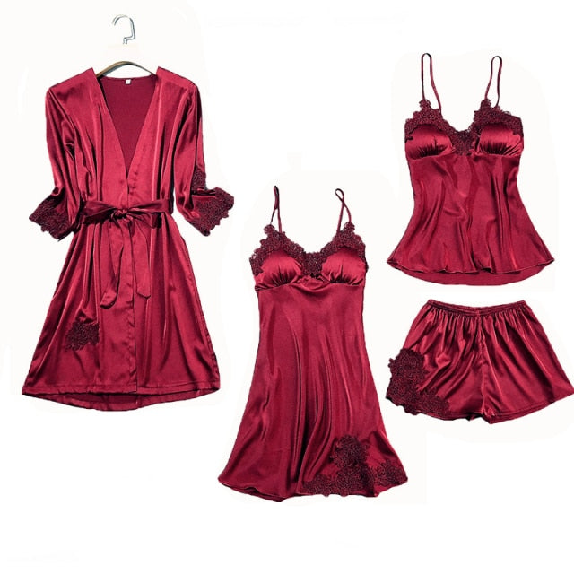 Satin Lace 5pcs Pajamas Set