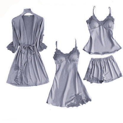 Satin Lace 5pcs Pajamas Set