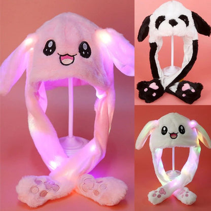 Plush Hat with Movable Ears and LED Light - Funny Soft Toy