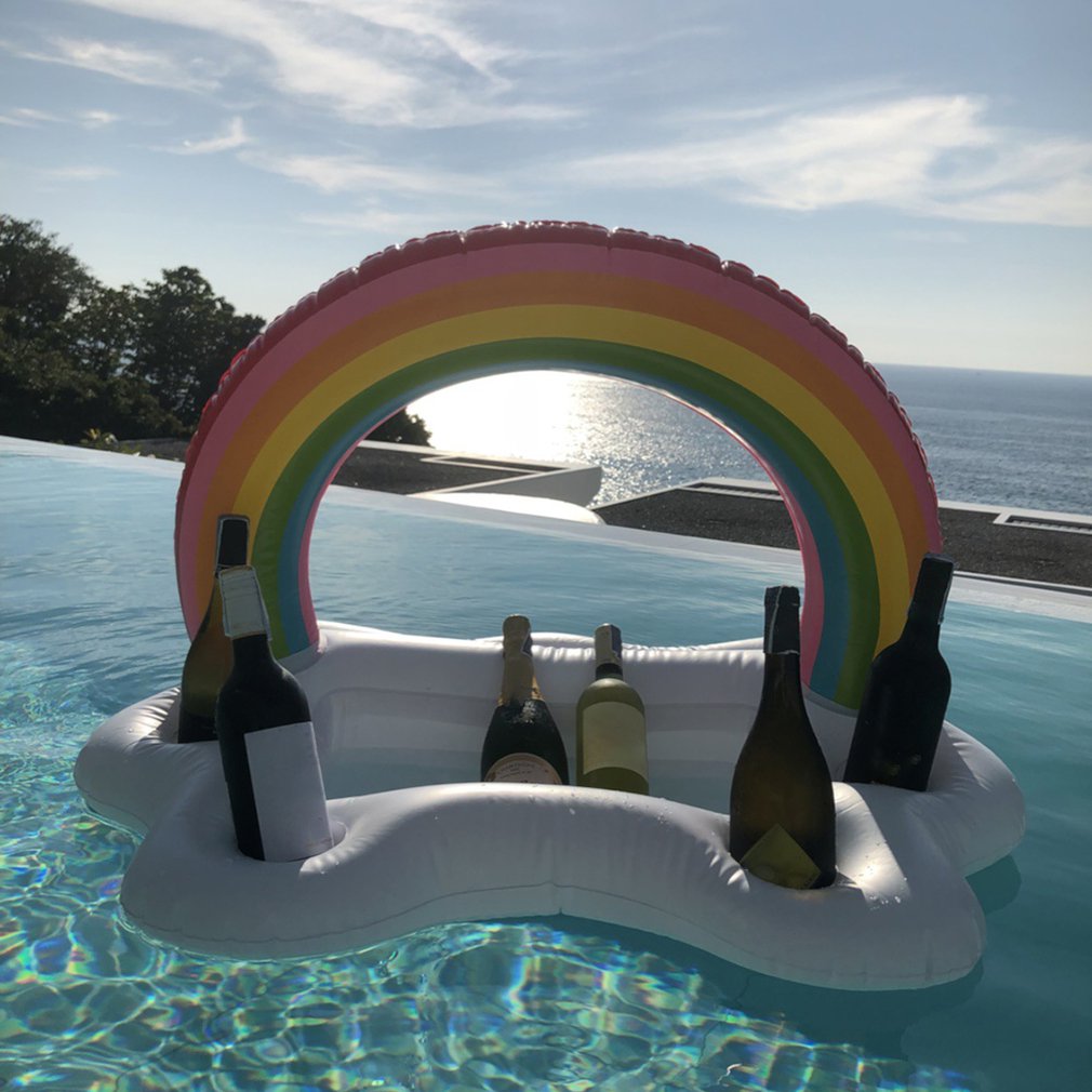 Summer Party Bucket Rainbow Cloud Cup Holder Inflatable Pool Float Beer Drinking Cooler Table Bar Tray Beach Swimming Ring